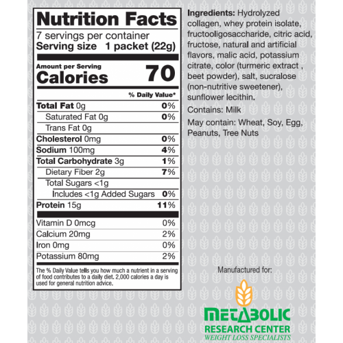 Metabolic Web Store MRC Strawberry Kiwi protein drink nutrition label