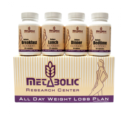 Metabolic Web Store mrc all day weight loss plan four bottles displayed on top of box